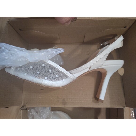 Womens Bow Cute Wedding Bridal Shoes Size 6 Bow Tie Heels Sandals Slingback - Picture 12 of 13